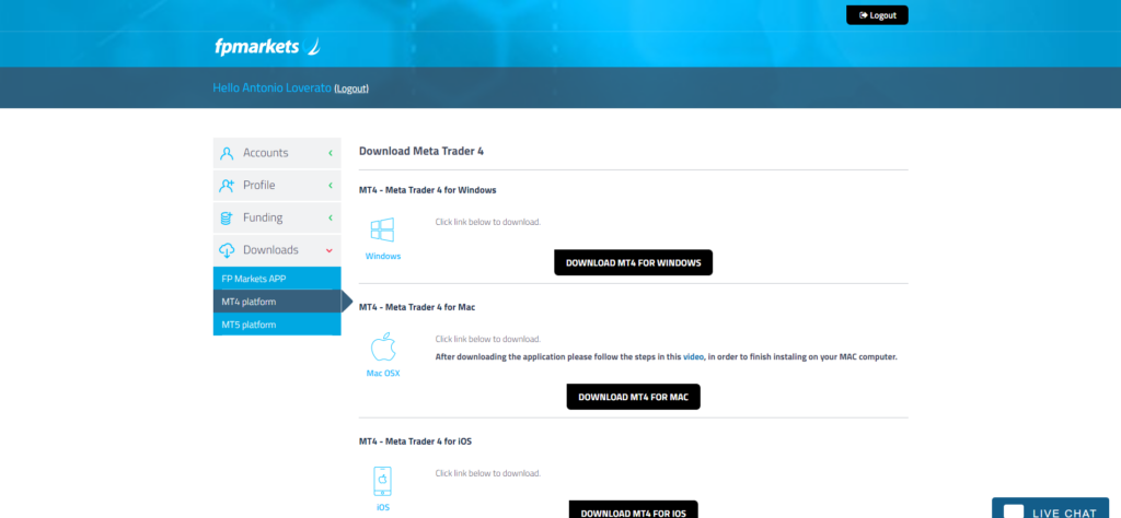 download di MetaTrader dal sito di FP Markets